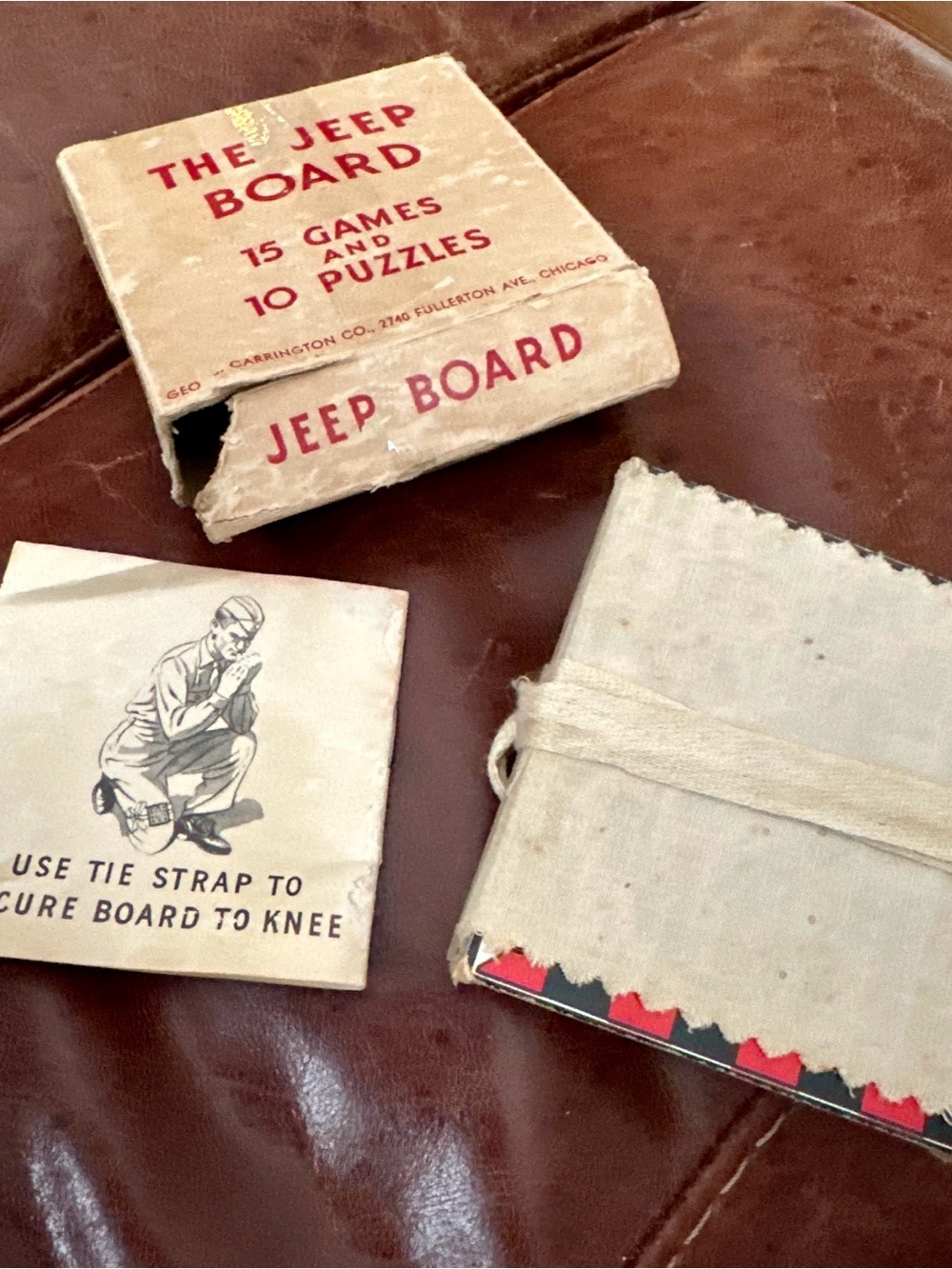 Vintage WWII Jeep Board Travel Board Set Pocket Military Game 15 Games 10 Puzzle